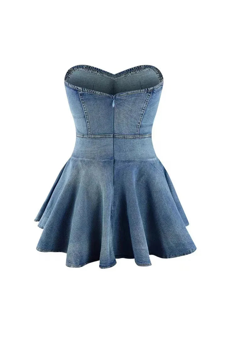 Strapless Backless Denim Mini Dress