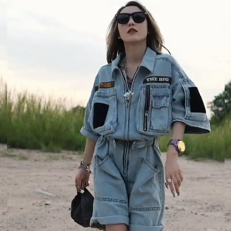Oversized Embroidered Polo Collar Jumpsuit For Women