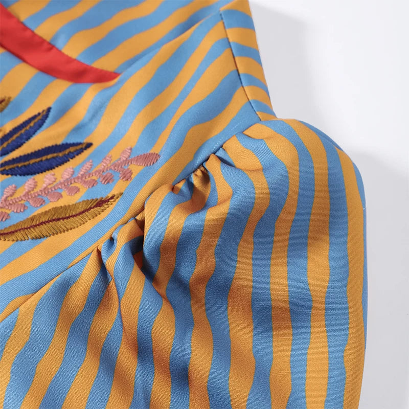 Elegant Striped Embroidered Open Stitch Jacket for Women