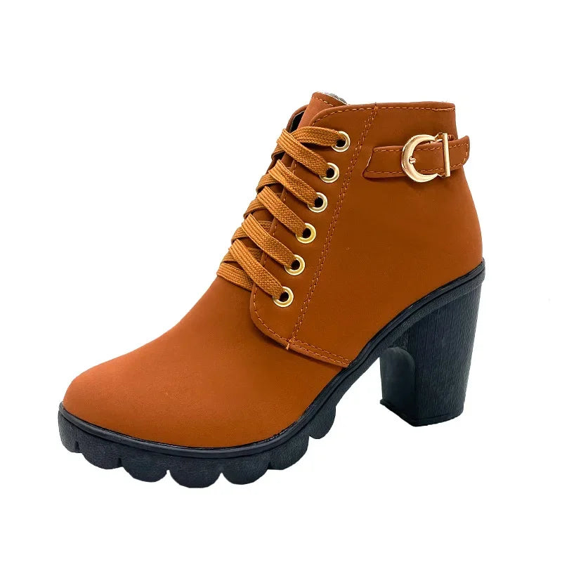 Lace-Up Platform Ankle Boots With Square Heels for Women