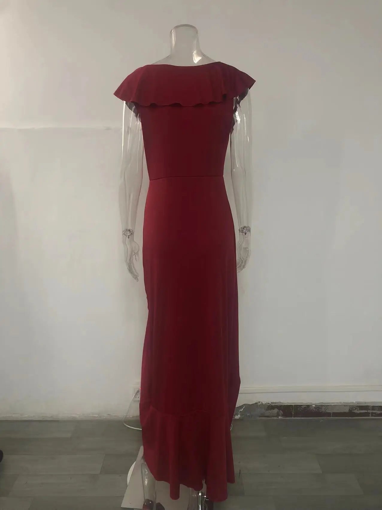 Elegant V-Neck Ruffle Hem Asymmetrical Dress European Style Women's Fashion 2026 Gown Classy Eveningwear
