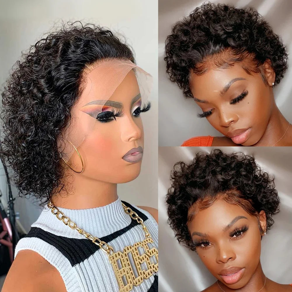 Pixie Cut Wigs Human Hair Short Curly Lace Front Human Hair Wigs For Women Water Wave Bob Wig 13x1 Transparent Lace Wigs