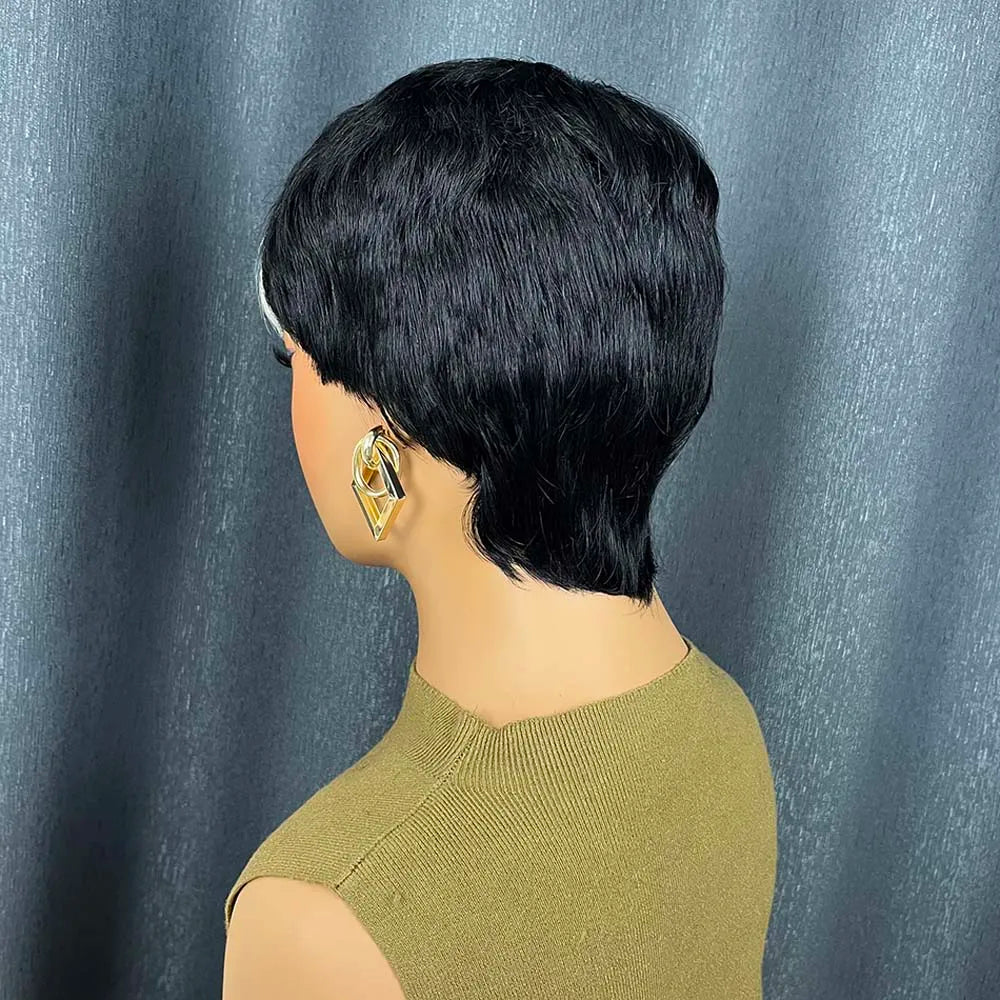 Short Pixie Remy Human Hair Wig With Bangs for Women