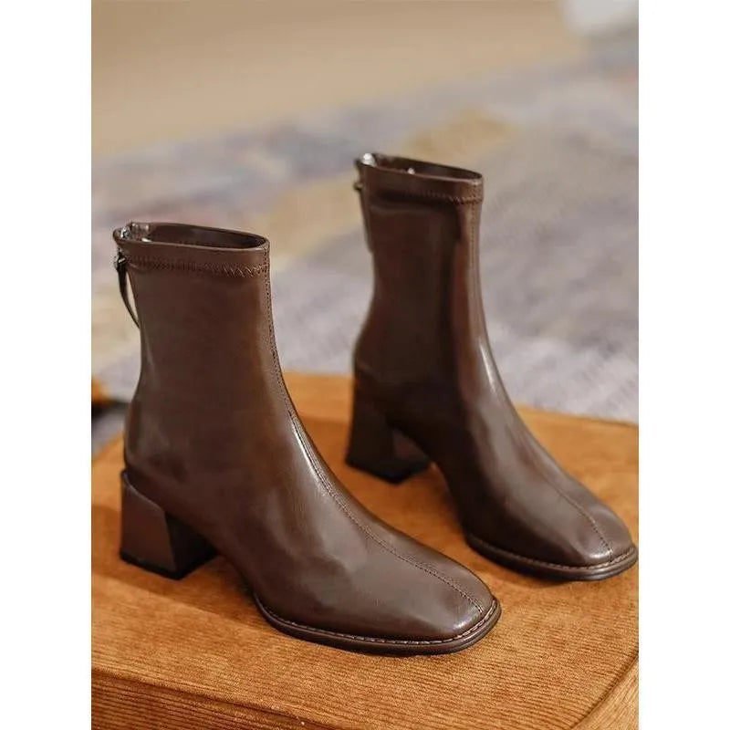 Square Toe Block Heel Ankle Boots