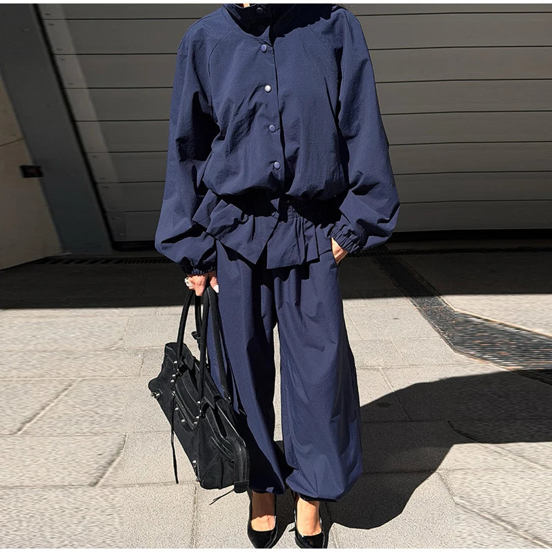 Ruffle Hem Jacket and Jogger Pants Two Piece Set for Women