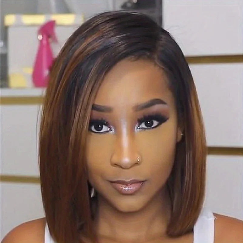 Ombre Middle Part Synthetic Straight Bob Wig For Women