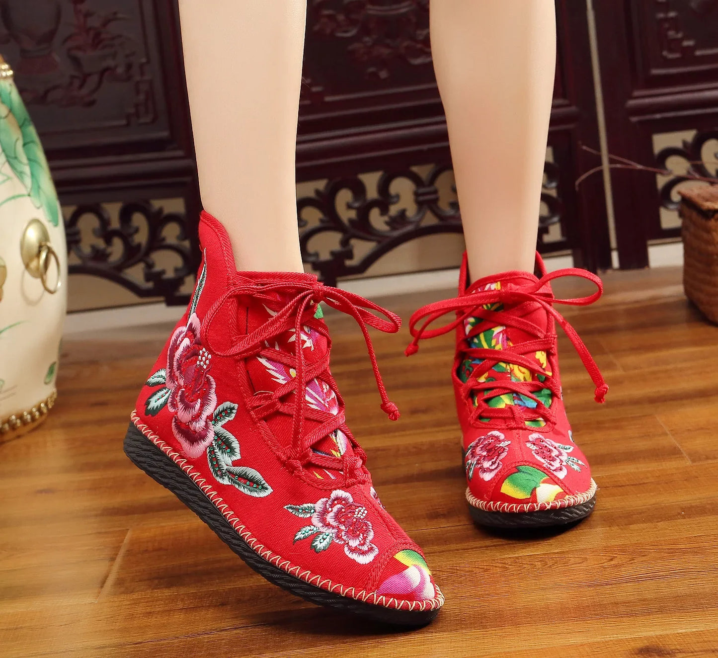 Vintage Floral Canvas Wedge Boot