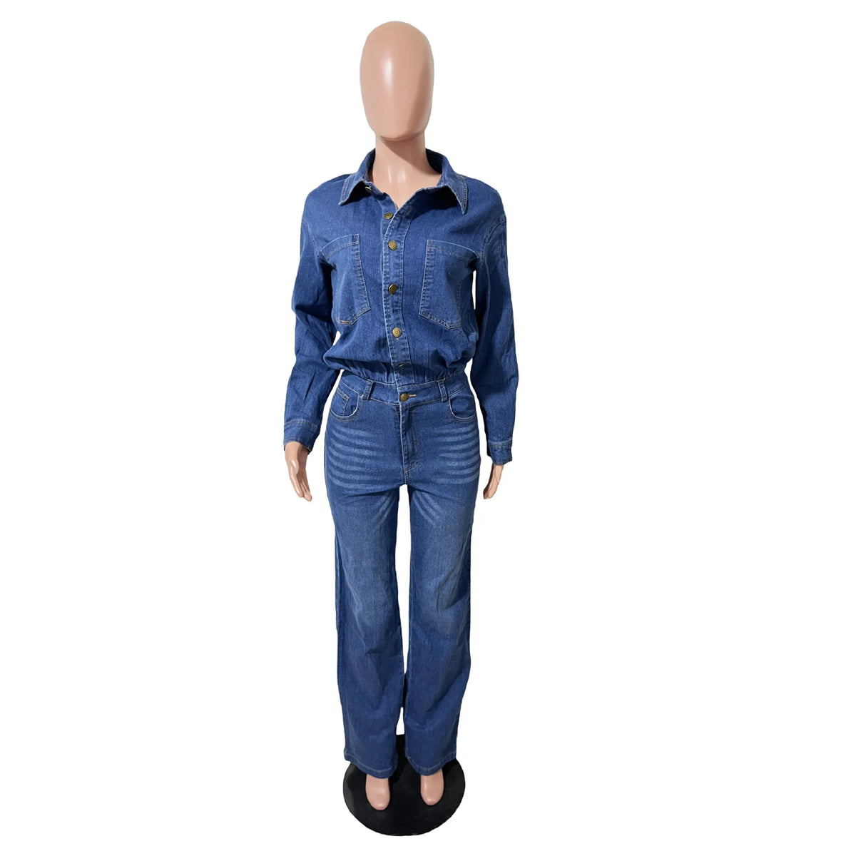 Washed Distressed Denim Jumpsuit