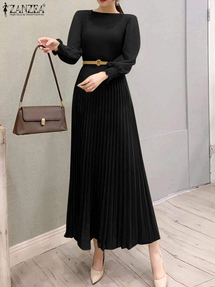 Pleated Lantern Sleeve Maxi Dress