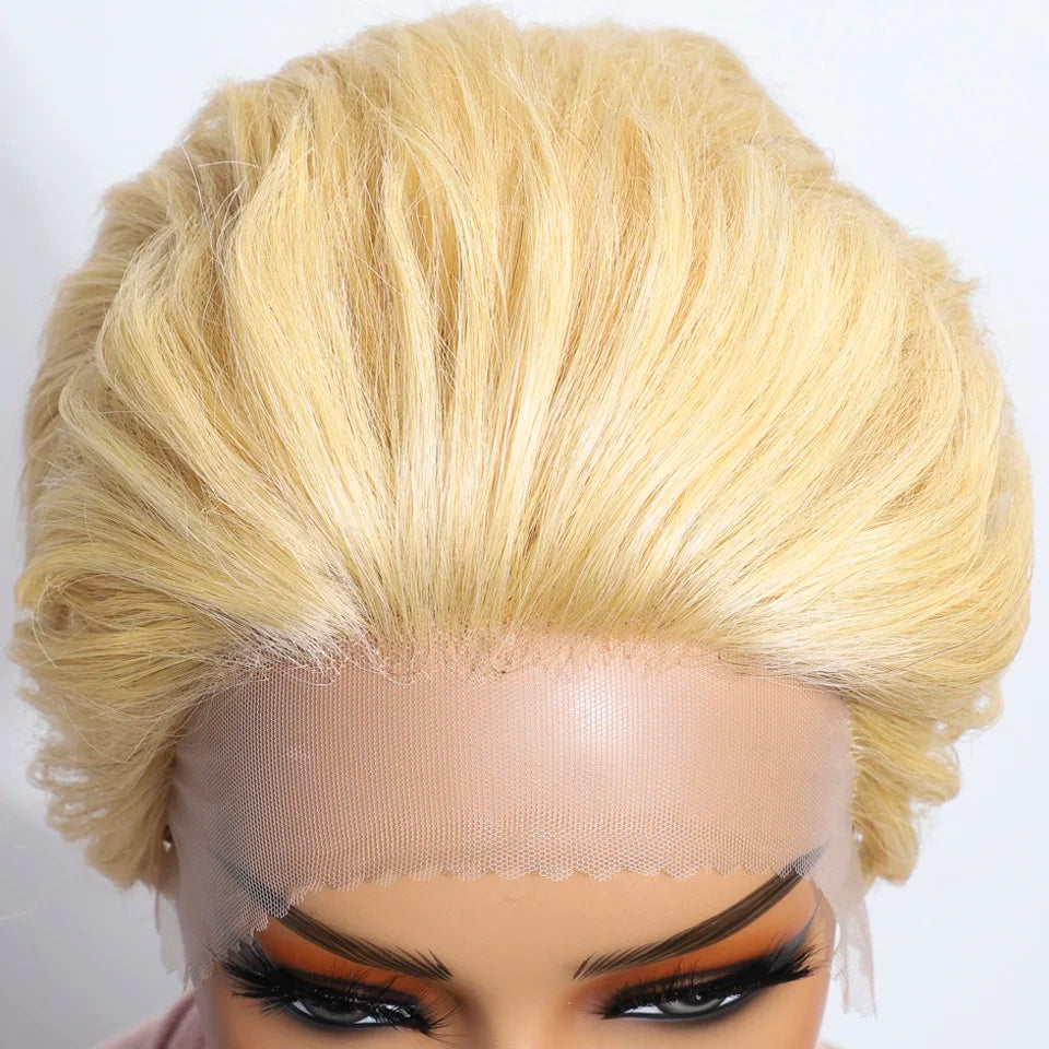 Blonde Short Pixie Cut Silky Lace Front Wig for Women