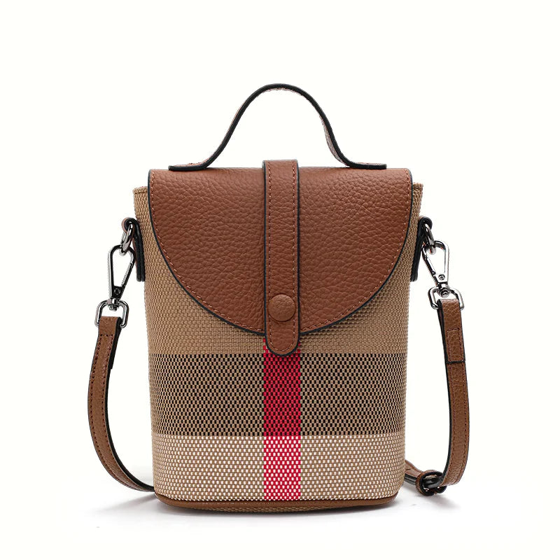 Compact Plaid Patchwork Canvas Crossbody Bag for Women