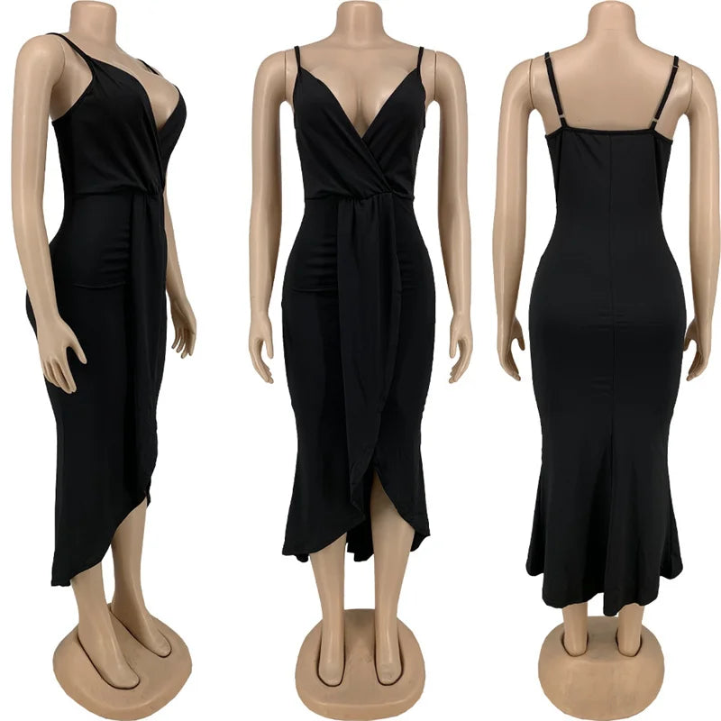 Wmstar Plus Size Women Dresses Summer Clothing Sexy Bodycon Stretch Sling Solid Maxi Party Dress 2022 Wholesale  Dropshipping