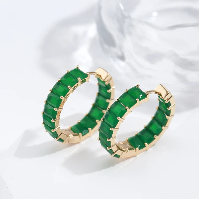 Emerald Cut Zircon Hoop Earrings