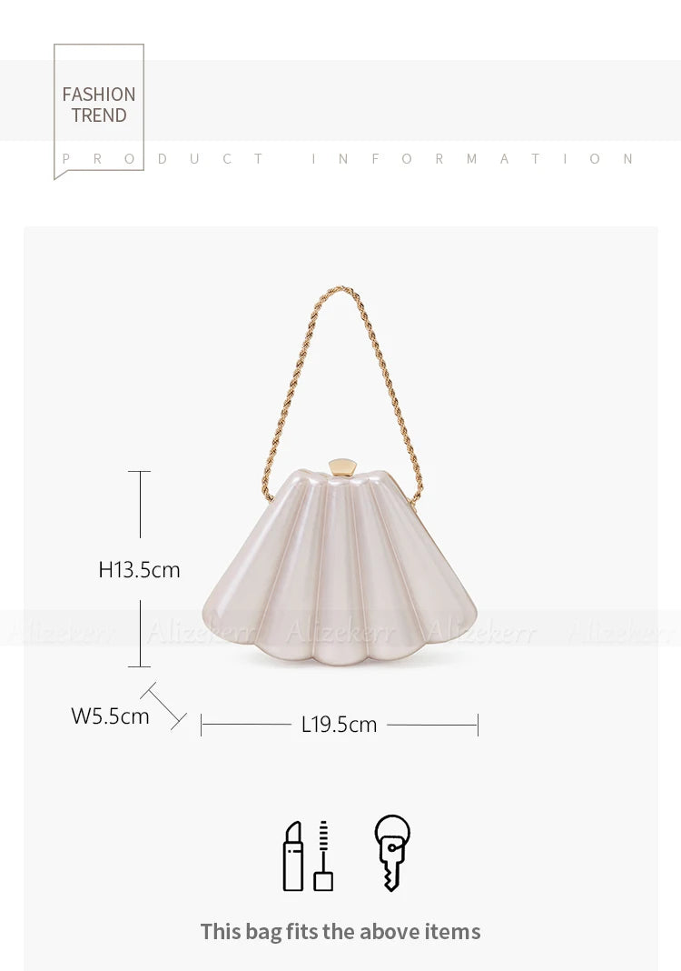 Alizekerr Fan-shaped Acrylic Box Evening Bags Women Luxury Designer Elegant Metal Chain Clutch Purses And Handbags Wedding Party