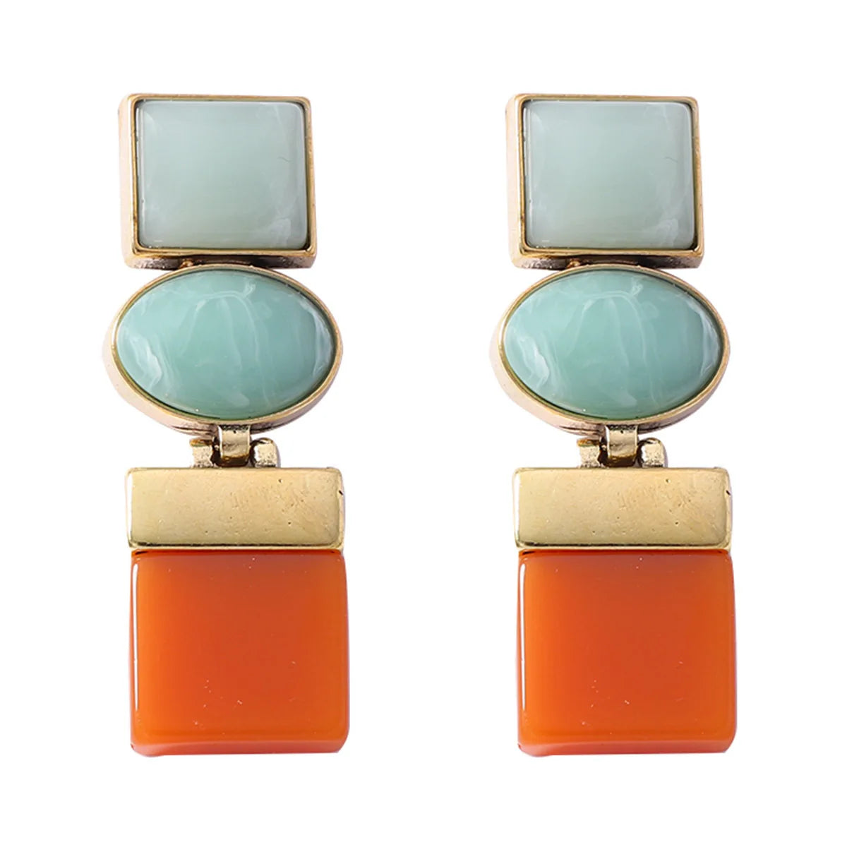 Vintage Mint Green Resin Geometric Drop Earrings for Women