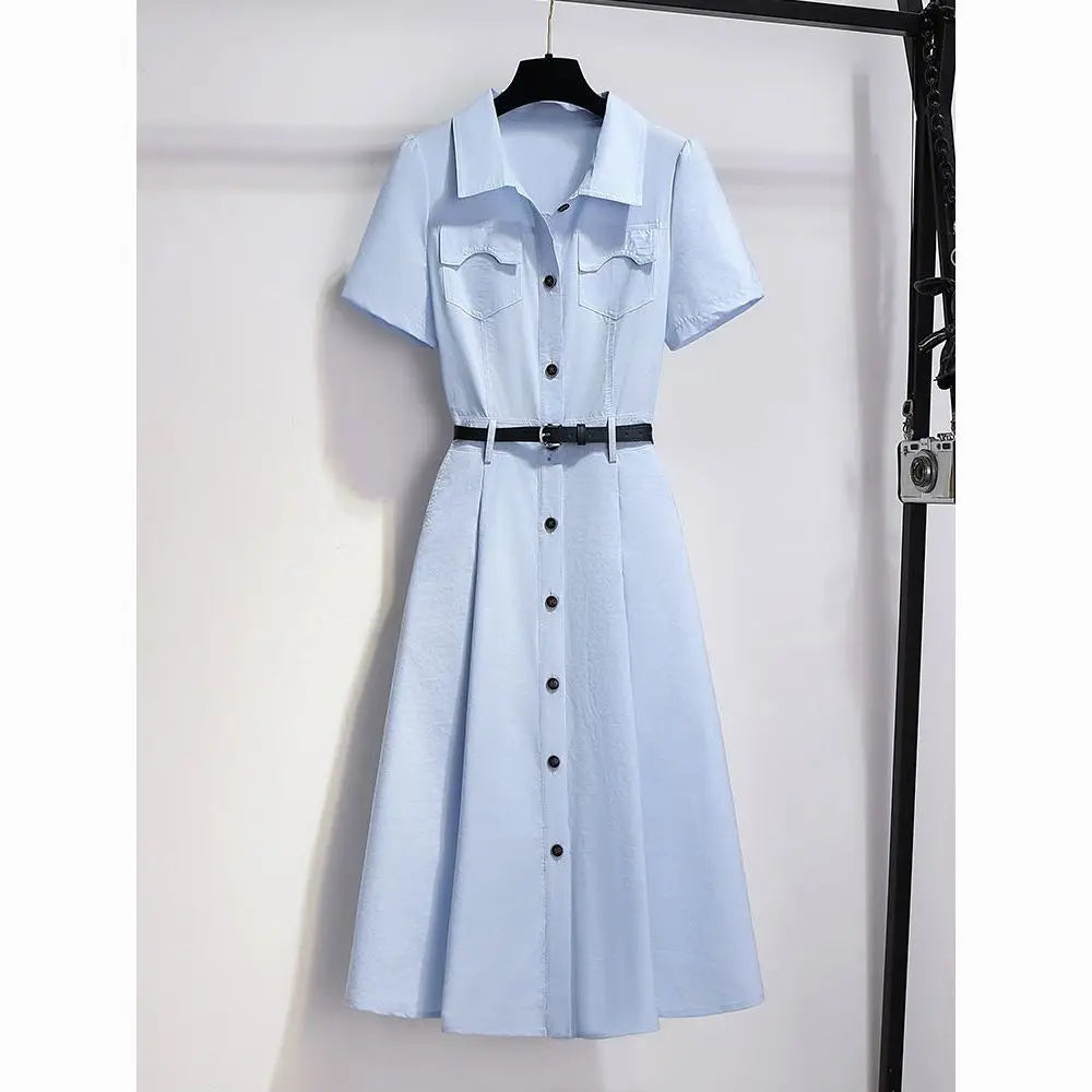 Elegant Lightweight French Blue Shirt Dress for Women