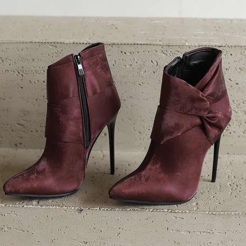 Elegant Bowknot Lace-Up High Heel Ankle Boots for Women