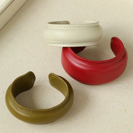 Elegant Minimalist Leather Wide Cuff Bracelet for Women
