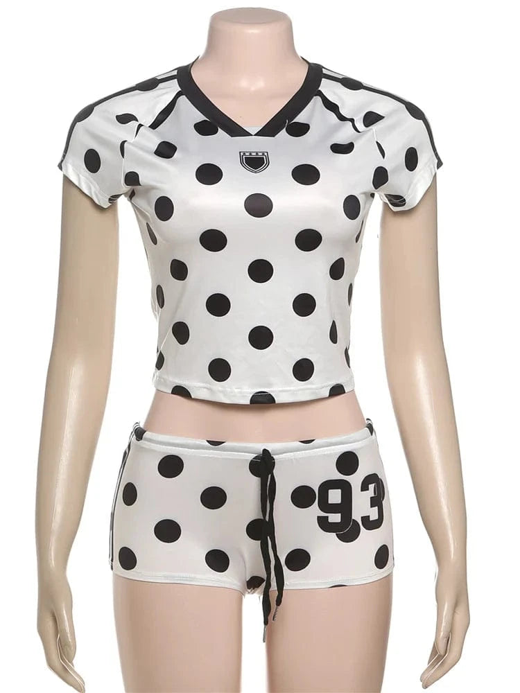 Weird Puss Dot Digit Print 2 Piece Set Women Casual Sporty Hipster Crop Tops+Shorts Matching Streetwear Skinny Stretch Tracksuit