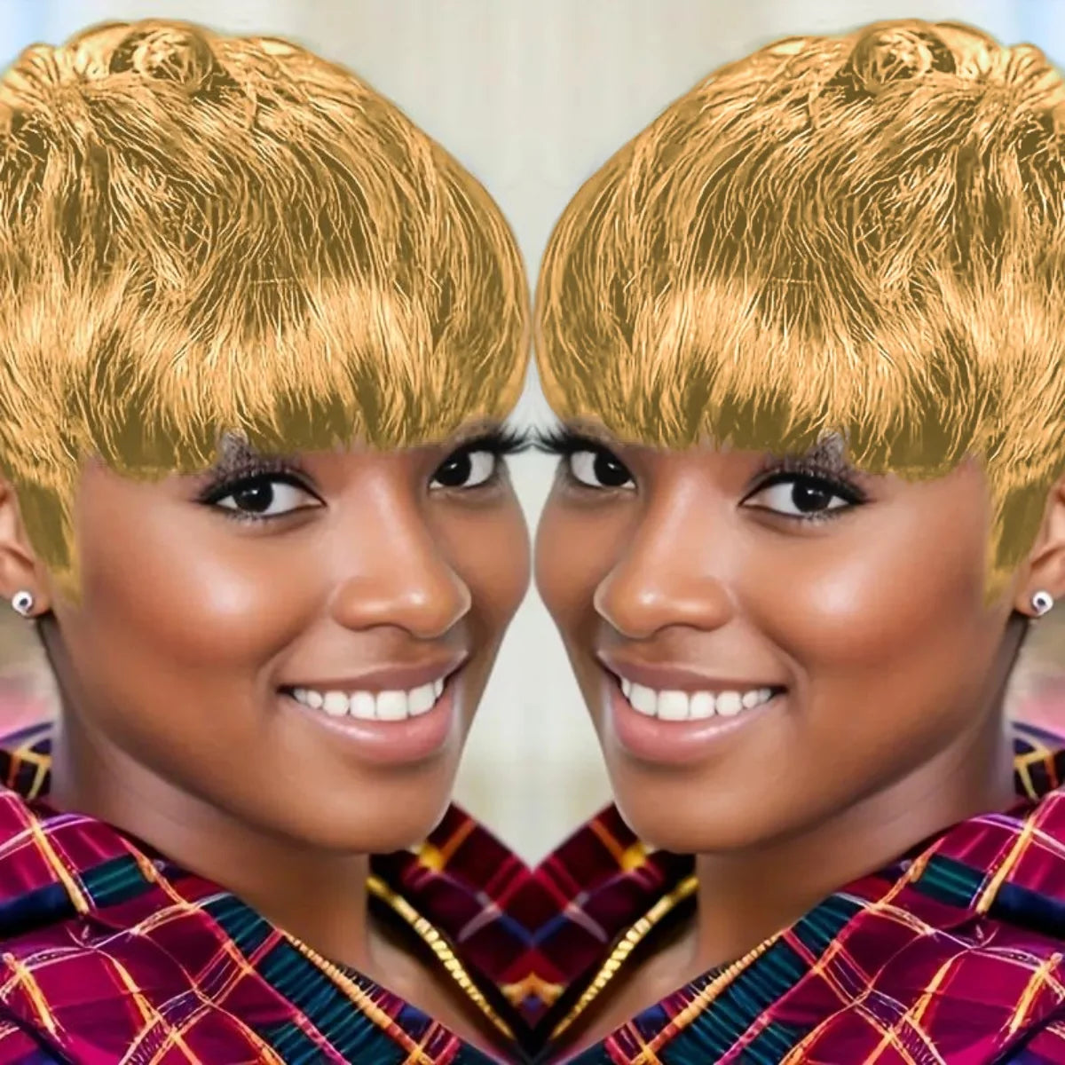 Short Layered Pixie Cut Human Hair Wig with Bangs for Women
