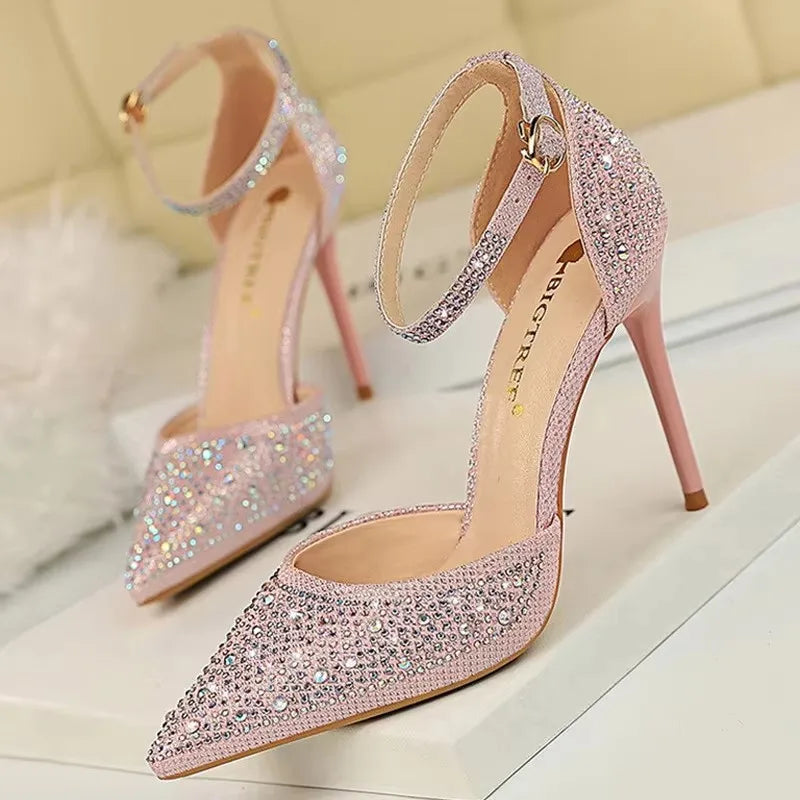 Shiny Rhinestone Stiletto High Heel Pumps for Women