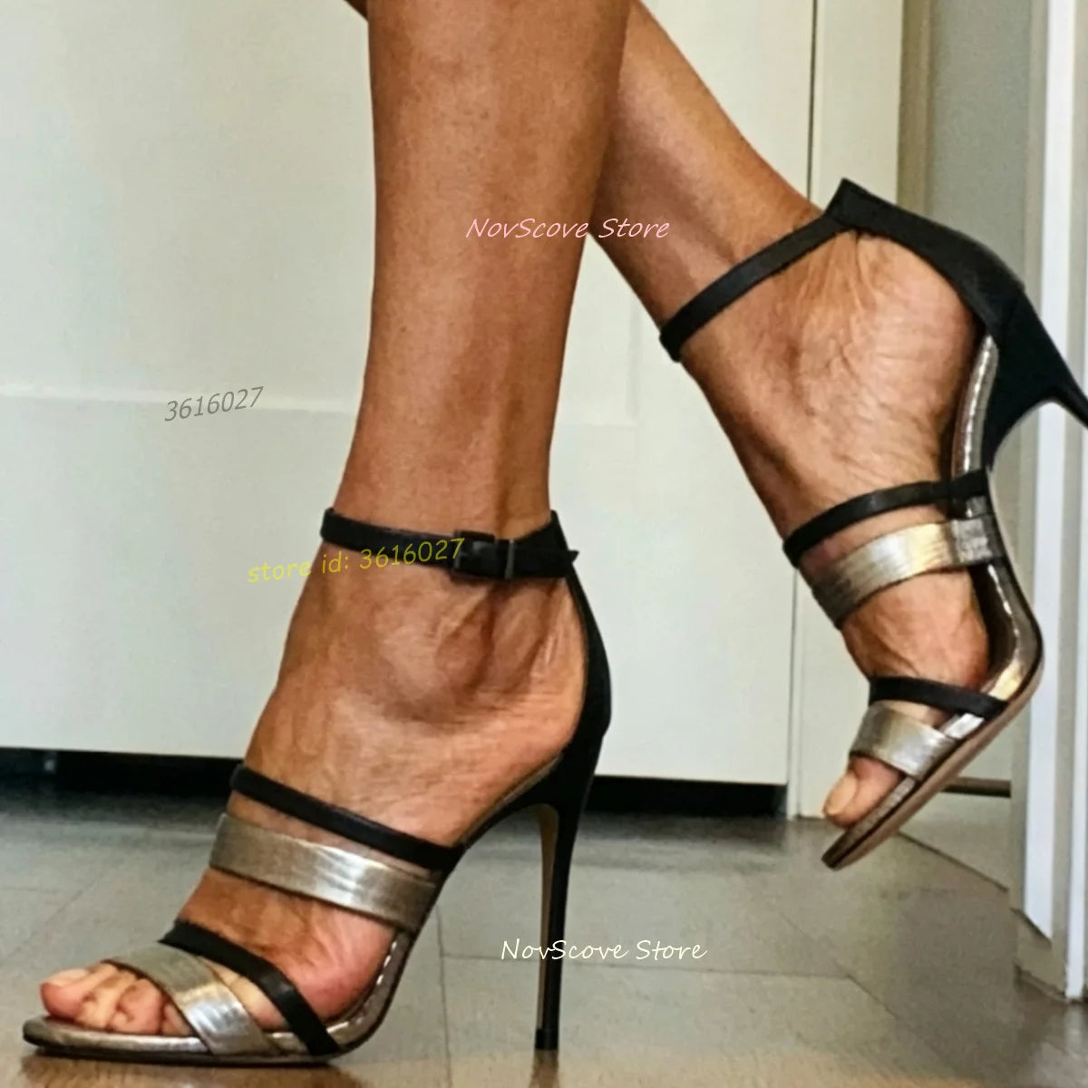 Strappy Open Toe Stiletto Sandals With Ankle Buckle For Women