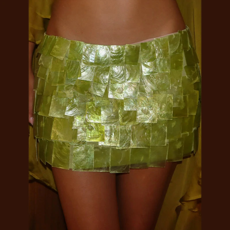 Sheer Chiffon Cape Top and Sequin Mini Skirt Set for Women