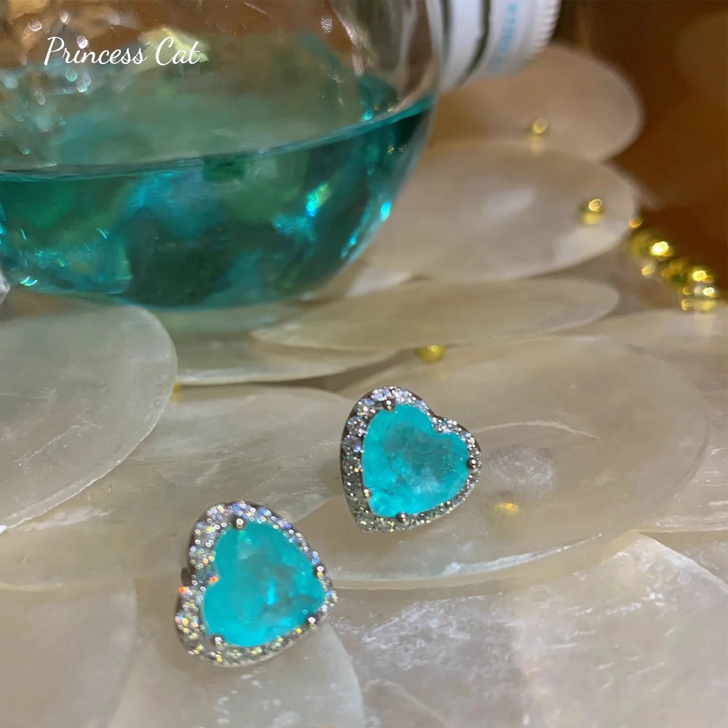 Silver Heart Shape Paraiba Tourmaline Gemstone Stud Earrings For Women Fashion Wedding Statement Jewelry Anniversary Gift