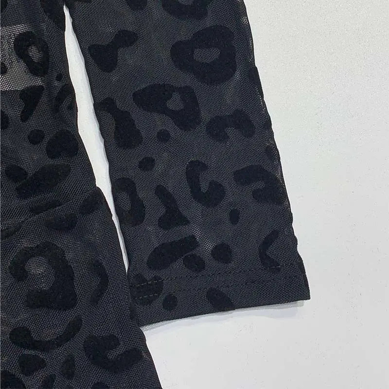 Slim Fit Sheer Leopard Mesh Full Length Jumpsuit for Women