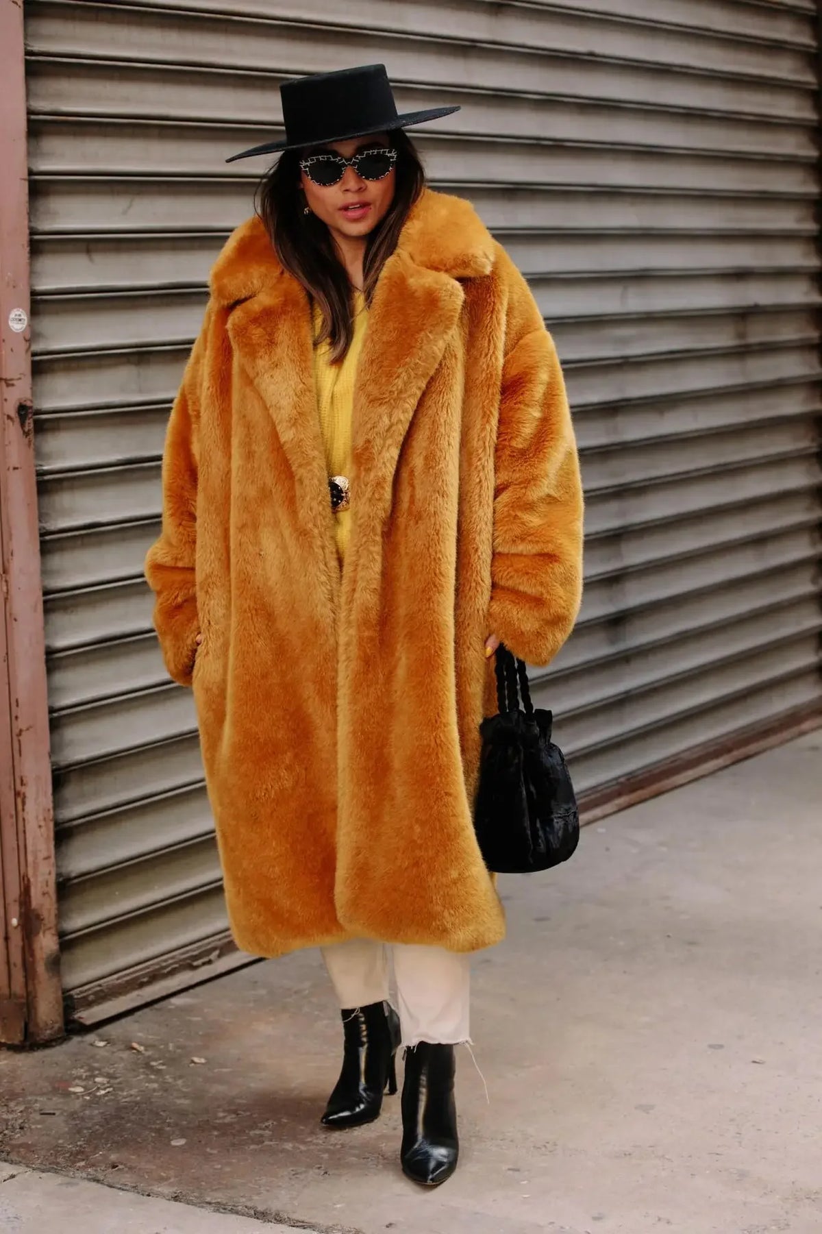 Long Belted Faux Fur Winter Coat