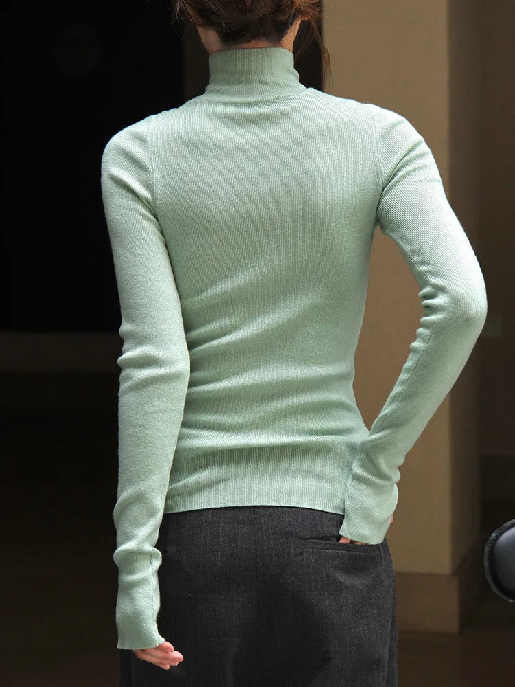 [EAM] Gray Slim Elegant Knitting Sweater Turtleneck Long Sleeve Women Pullovers New Fashion Tide Spring Autumn 2025 1DH7116