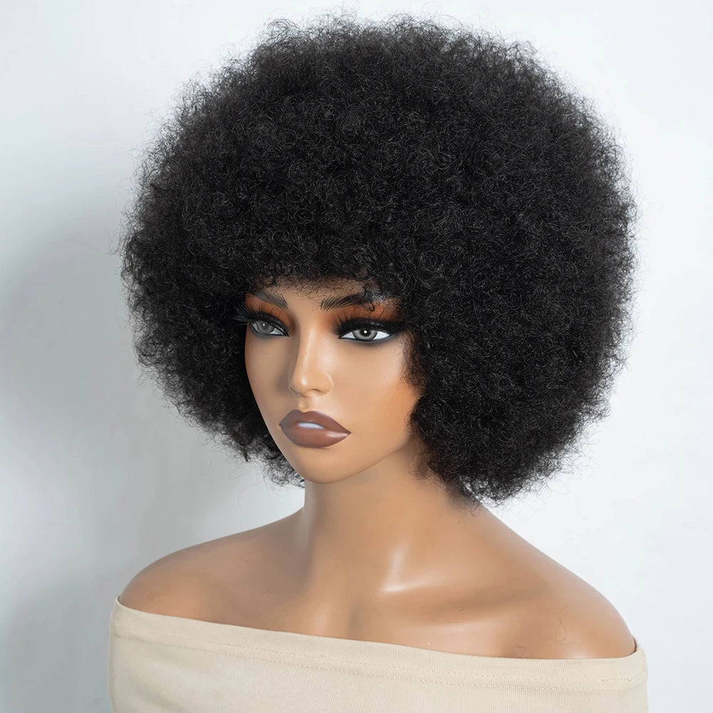 Natural Short Curly Remy Human Hair Bob Wig for Women