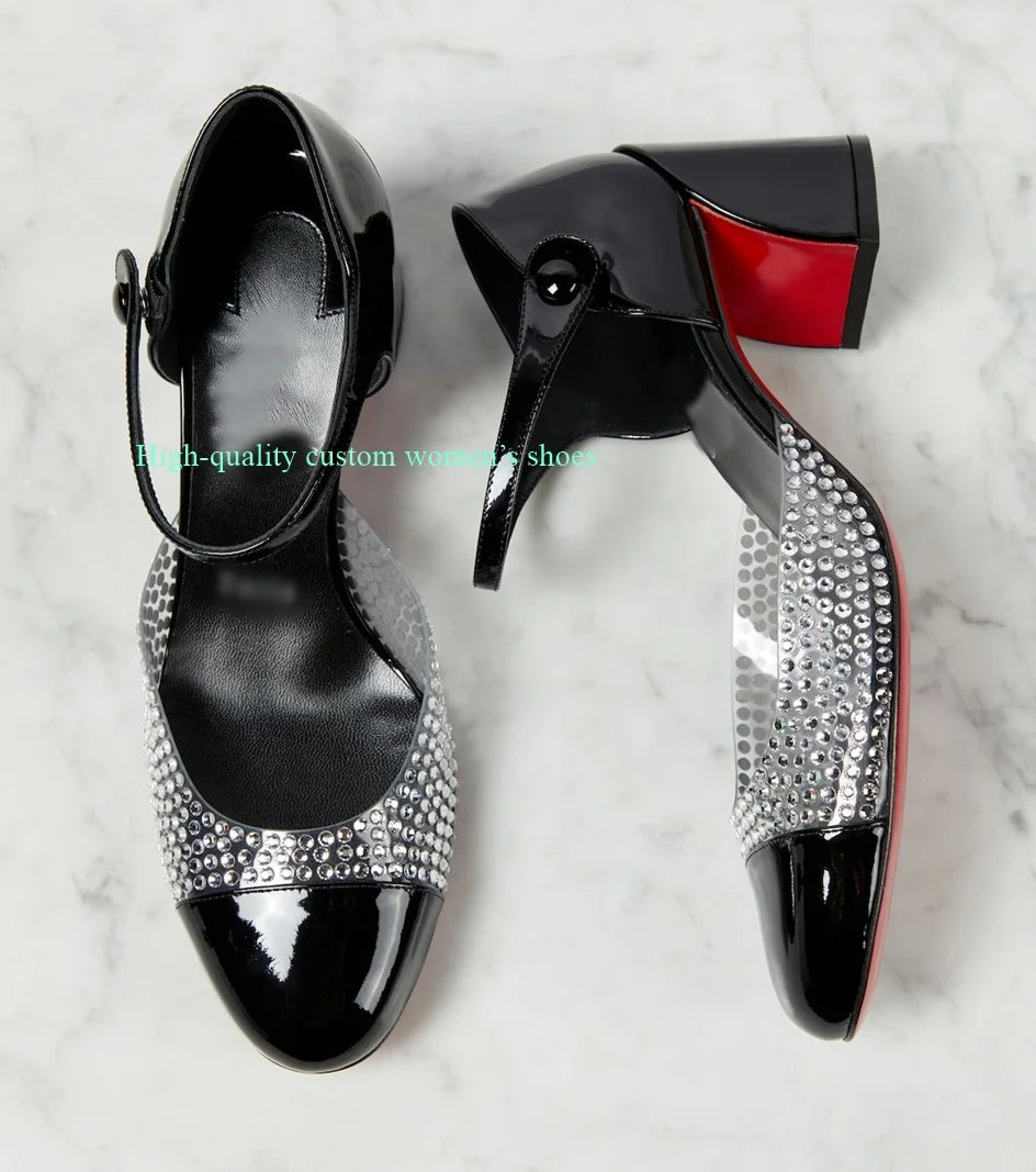 Elegant Gold Round Rhinestones Color-Blocked Sandals for Women
