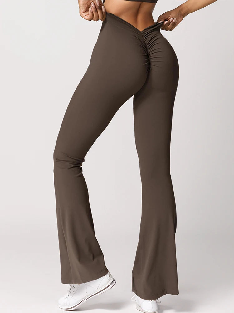Women's Sports Yoga Pants Pleated Flared Pants  V-Back Butt-Lifting Wide Leg High Waist 31.5 Inches Fitness Sports Yoga Pants