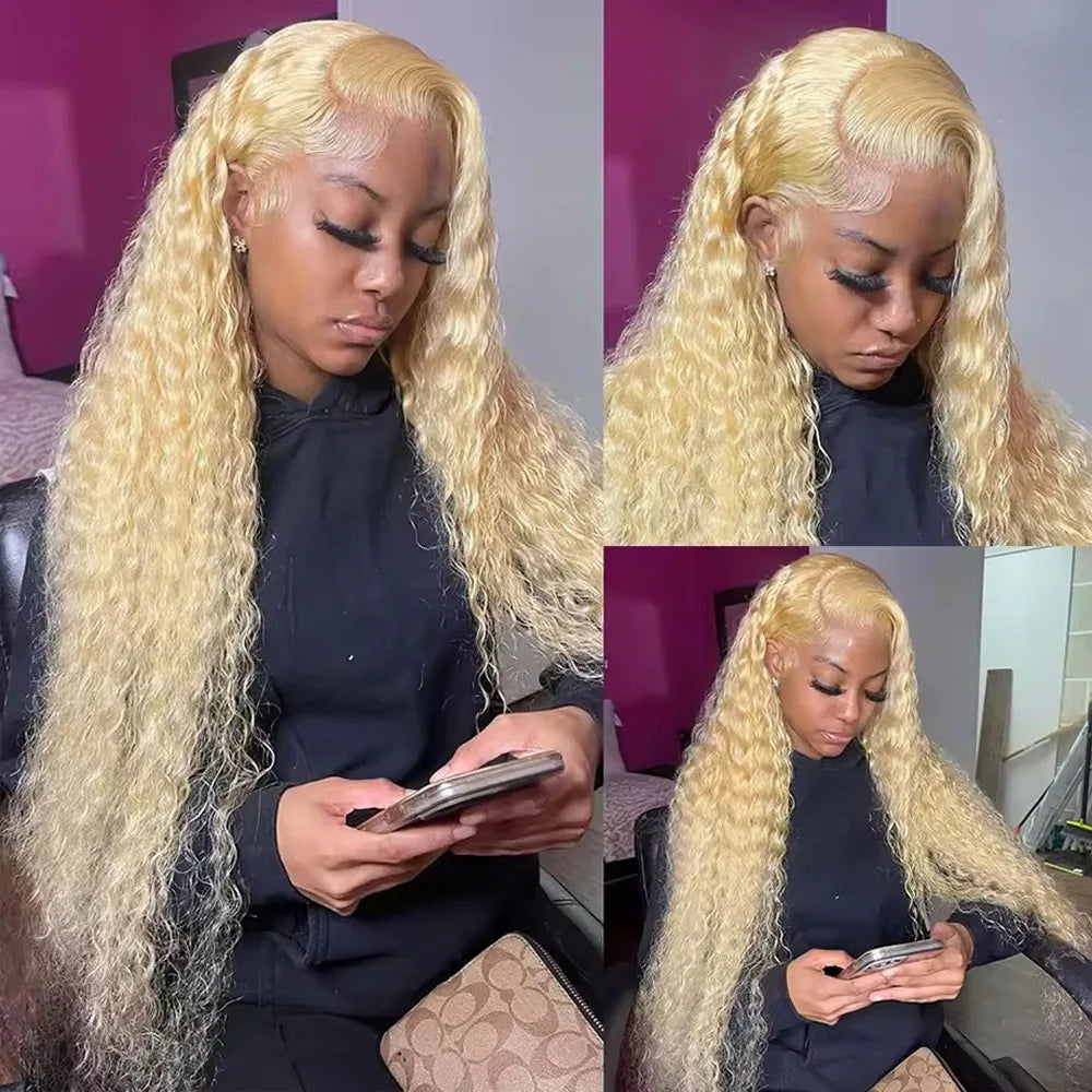 Deep Wave Blonde Lace Front Human Hair Wig for Women