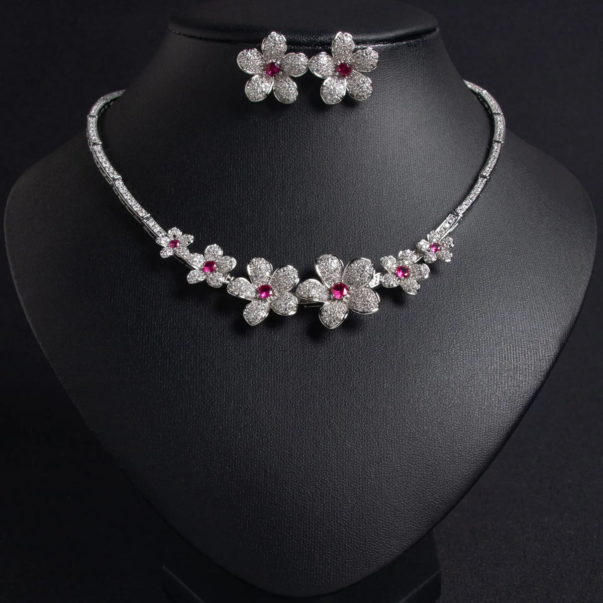 Zircon Flower Necklace And Earring Set