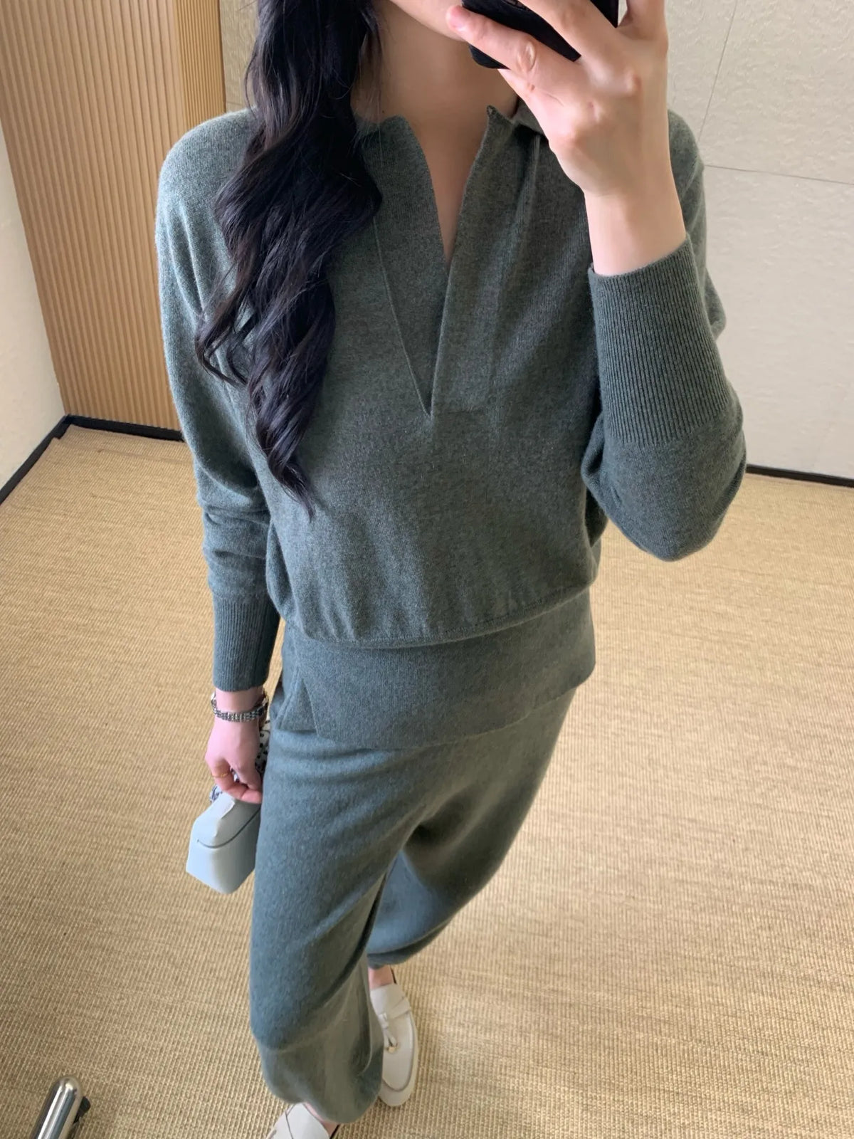 Minimalist Cashmere Knit Top And Pants Set for Women
