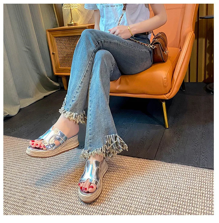 Vintage Retro Wide Strap Platform Casual Sandals For Women