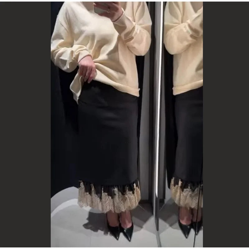 Lace Patchwork Women's Party Dress Loose High Waist Hip Package Long Dresses Female 2026 Spring Fashion Woman Evening Outwears