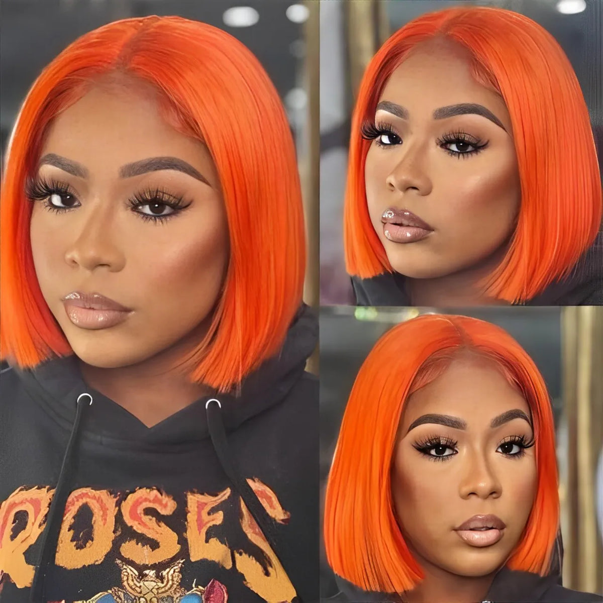 Short Straight Highlight Blonde Lace Front Bob Wig for Women