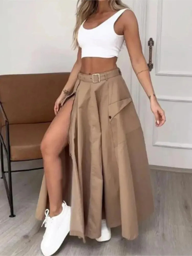 High Waist Tank Top and High Slit Maxi Skirt Set for Women