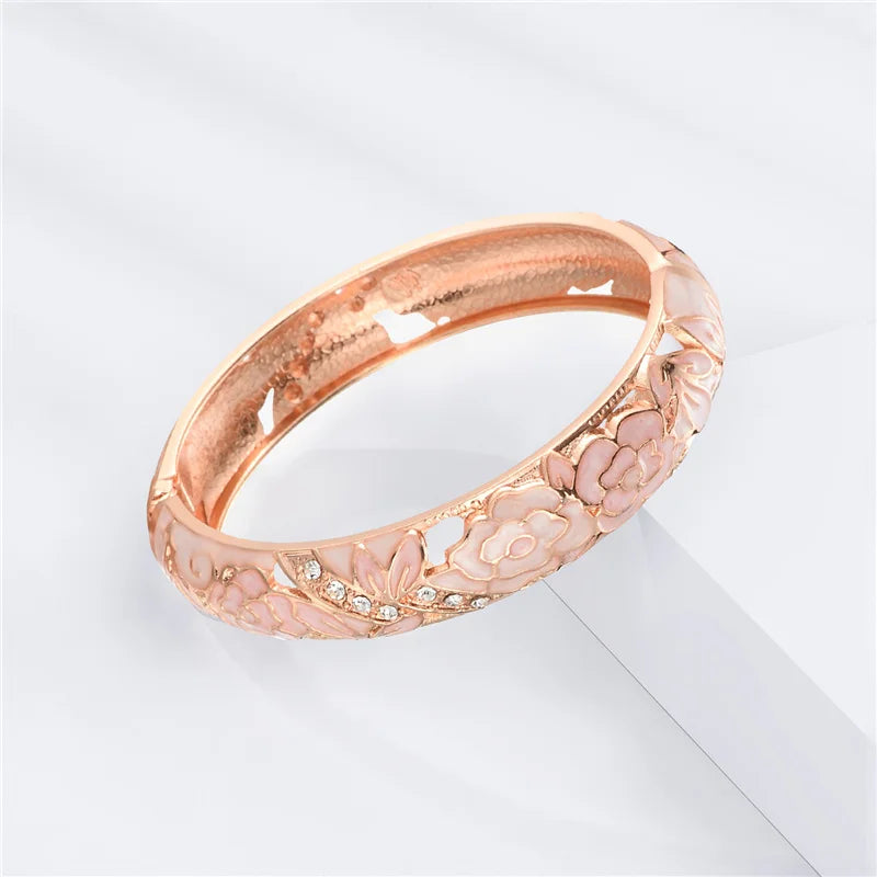 Floral Enamel Double Bangle Bracelet Set