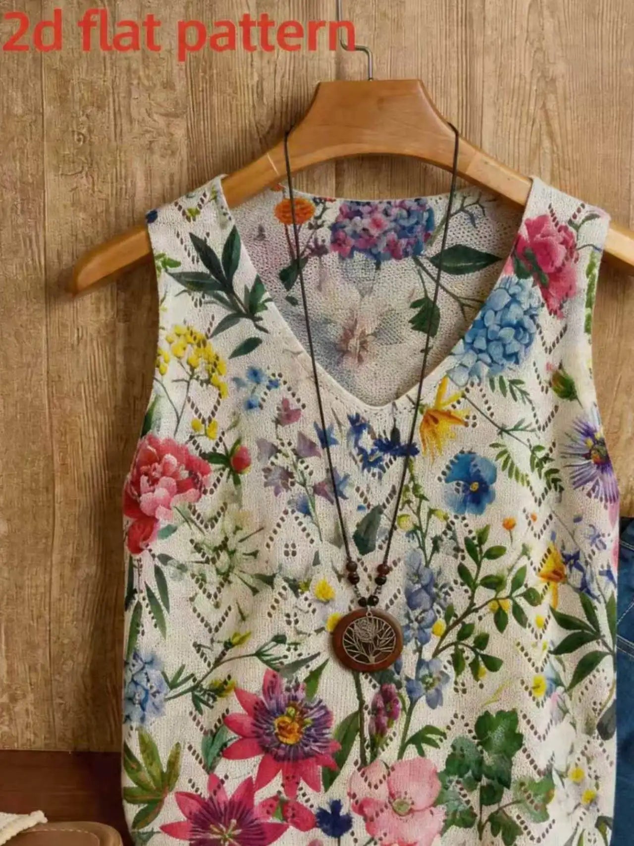 Floral Print V-Neck Pullover Knit Vest Top for Women