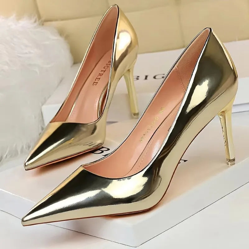 Classic Patent Leather Stiletto High Heel Pumps for Women