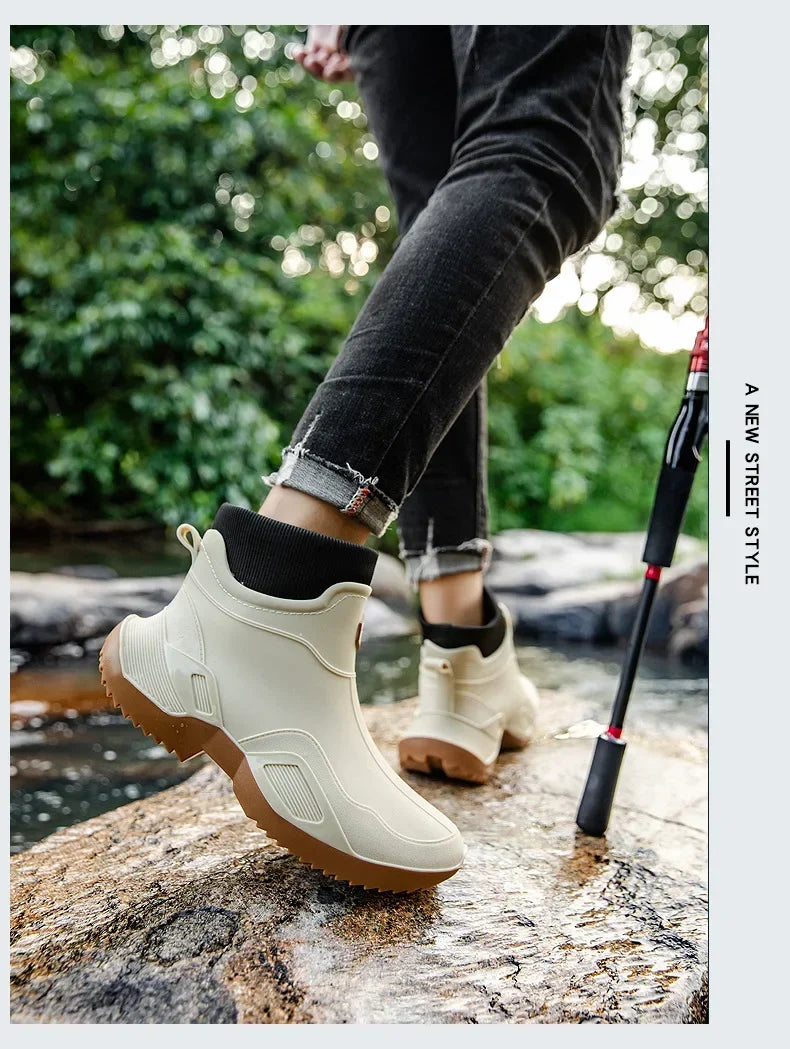 Round Toe Waterproof Ankle Rain Boots