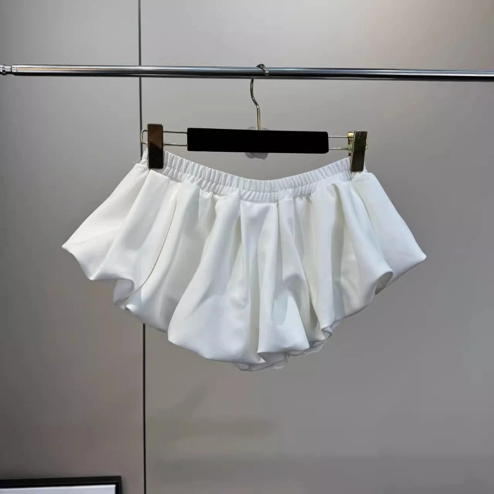 VGH Hotsweet Flower Bud Skirt for Women Spliced Elastic Pleated Slimming Solid Summer Fashion Short Skirts Female Clothing New