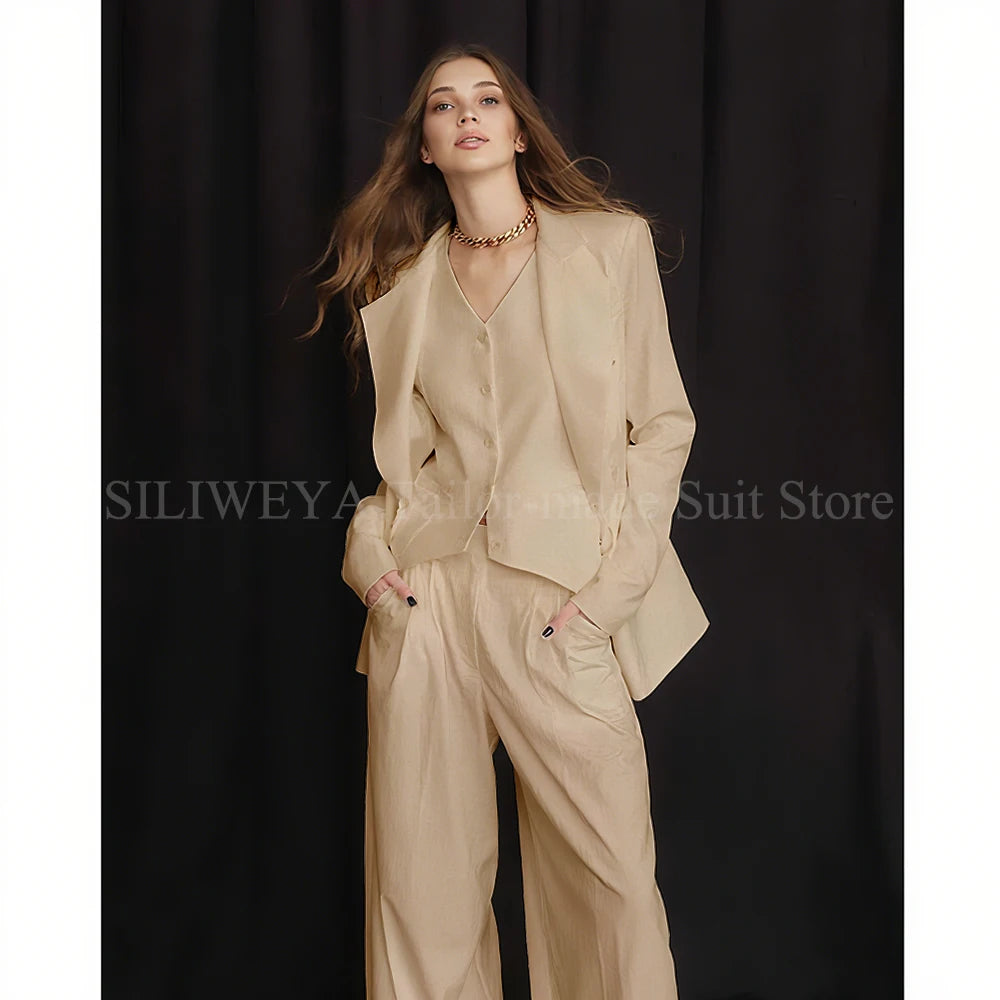 Slim Fit Single Breasted Three Piece Office Suit For Women