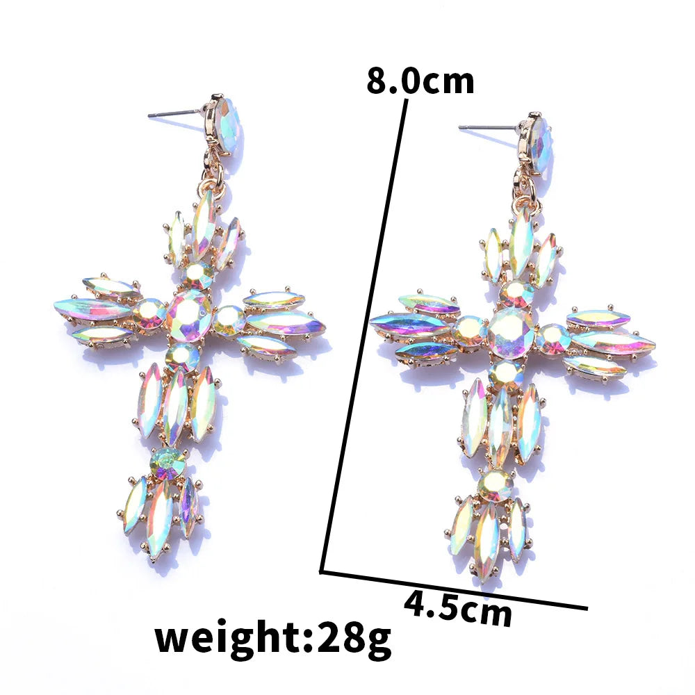 Black Crystal Rhinestone Cross Dangle Earrings for Women