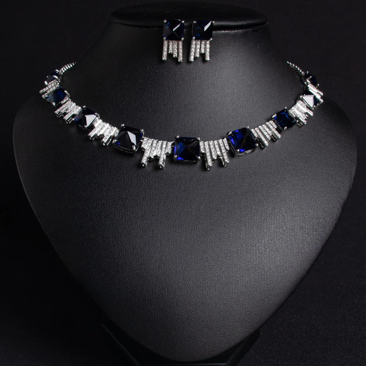 Square Zircon Necklace and Earrings Set