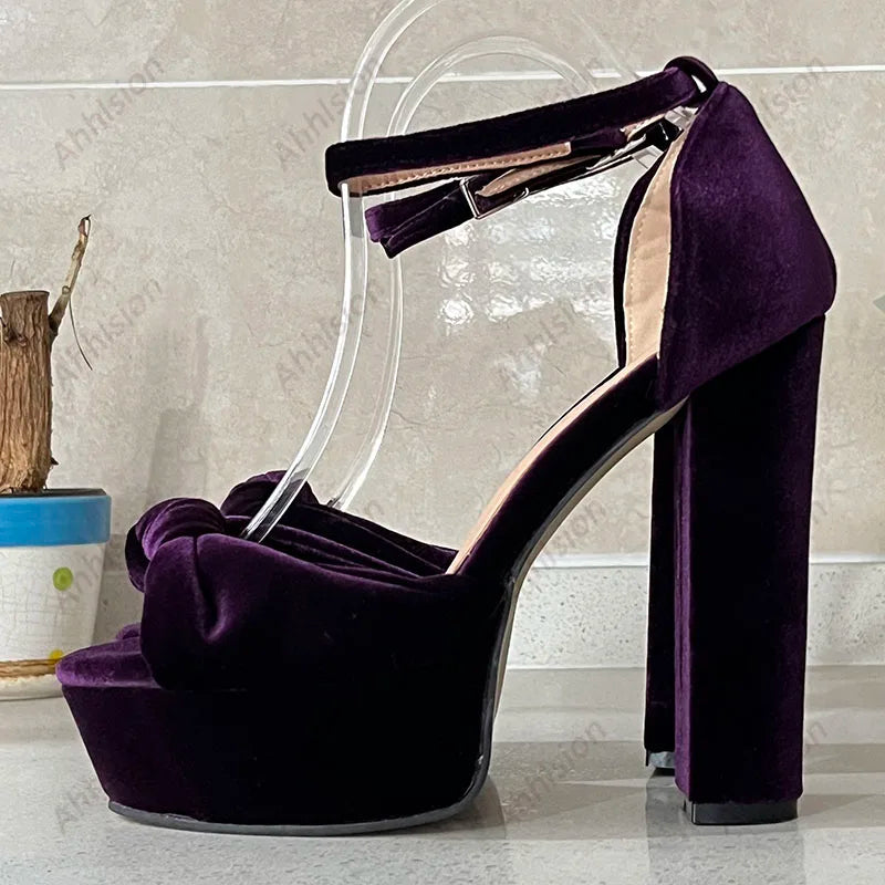 Purple Platform Ankle Strap Chunky Heel Sandals For Women